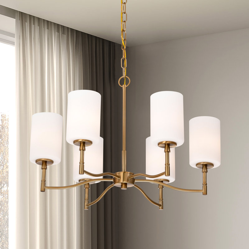 Lustre en verre opale Liam, Six lumières, H 16,38 po x l 25 po x P 25 po, Bronze brillant
