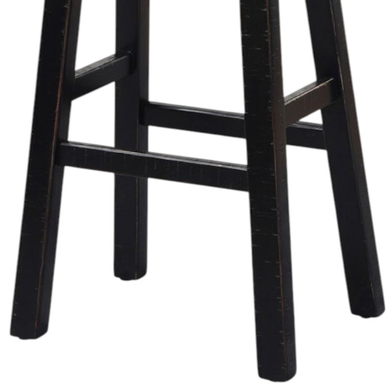 Biasca 29 In. H Black Backless Wood Bar Stool With Wood Seat Set Of 2, Black, 29"