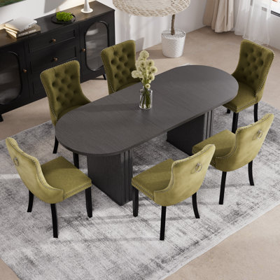 Ensemble de table de salle à manger en bois Farmhouse, table de salle à manger extensible rectangulaire avec chaise de salle à manger en velours touffeté