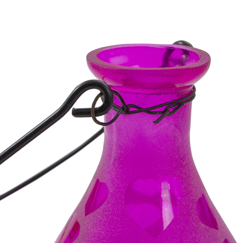 Décoration de lanterne de bougie théière en verre givré 6,25 ", Rose