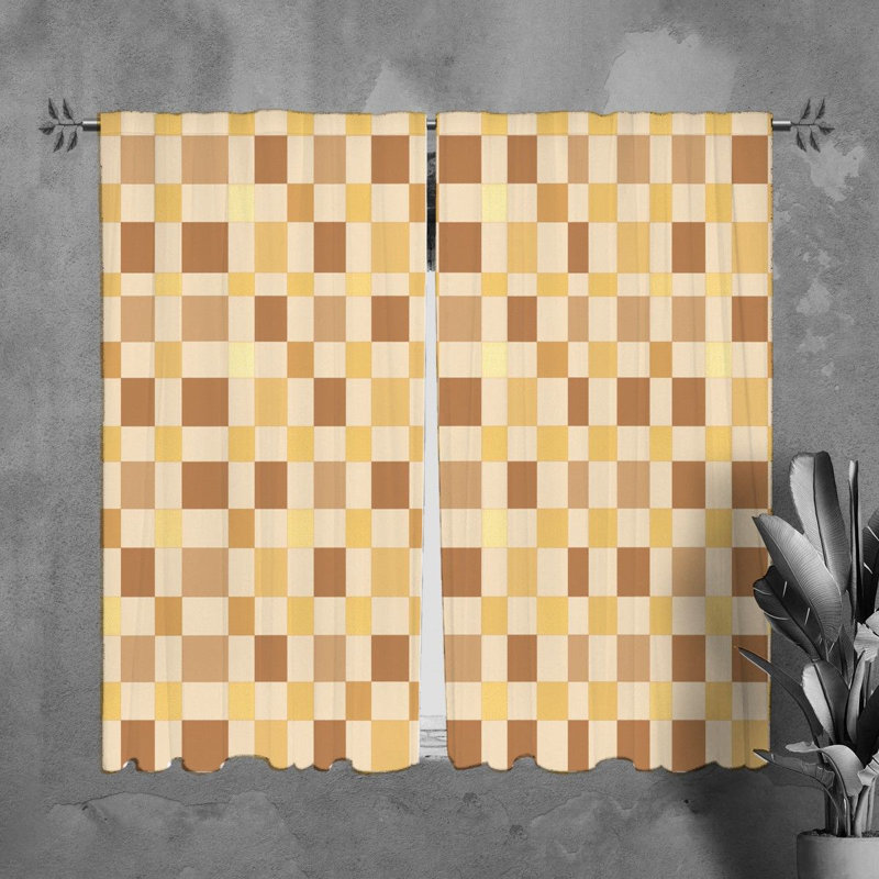 3921_Checkered Window Curtains Pattern Brown Drapes, L 40 po x L 61 po