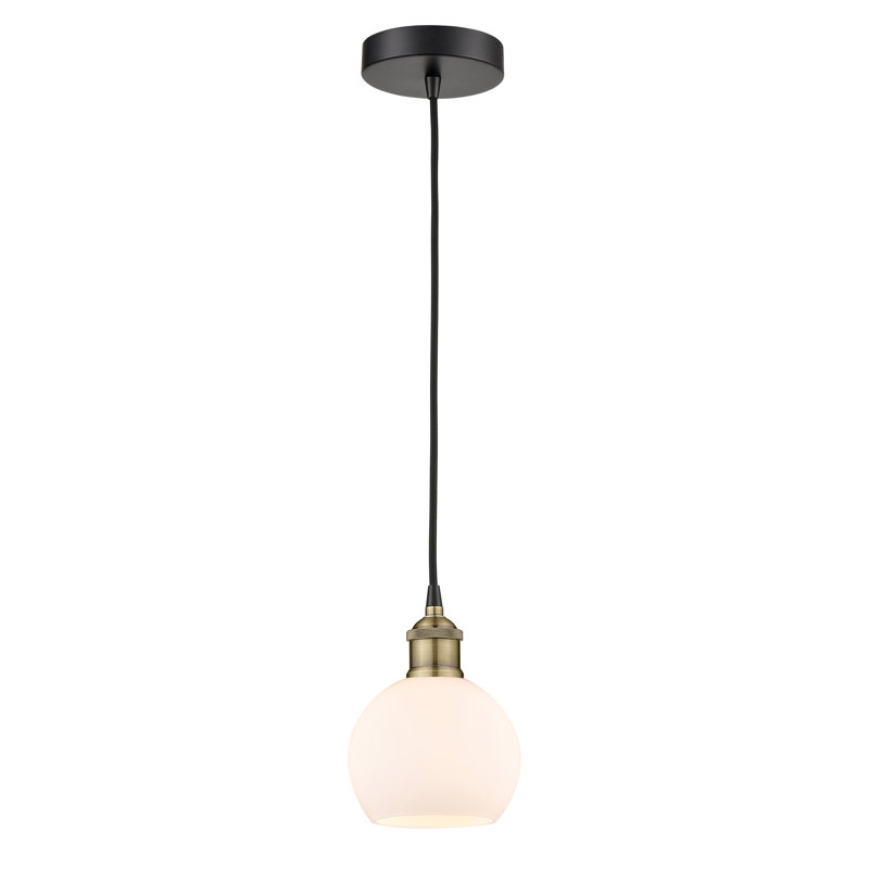 Luminaire suspendu simple à 1 lumière Ralph, Blanc mat, H 8,88 po x l 6 po x P 6 po, Laiton antique noir