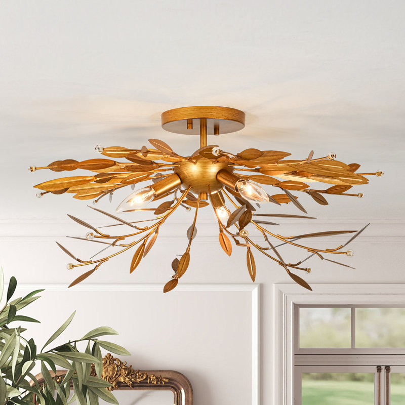 3-Light Antique Sputnik Gold Leaf Flush Mount  Ceiling Light for Bedroom