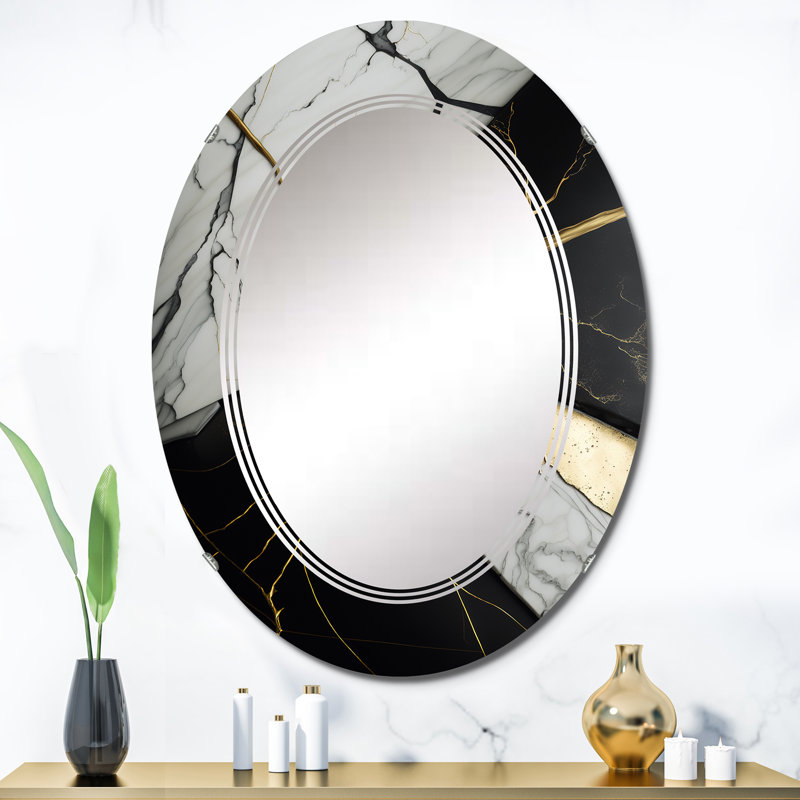 Odhin Abstract Geode Black IV - Abstract Marble Wall Mirror, 36" x 24"