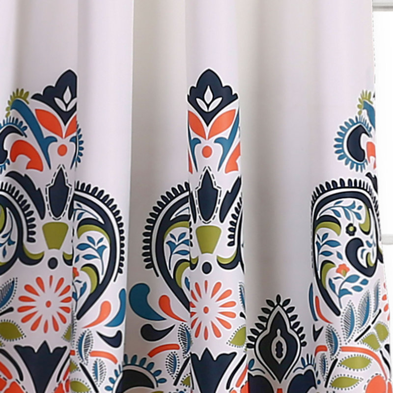 Navy and Tangerine Damask Pattern Blackout Drapes, Set of 2