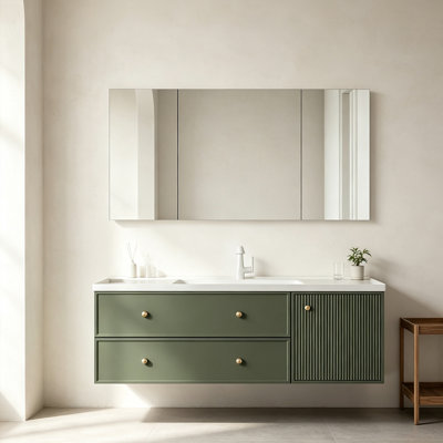 Meuble-lavabo en bois d'hévéa de style français avec lavabo en céramique