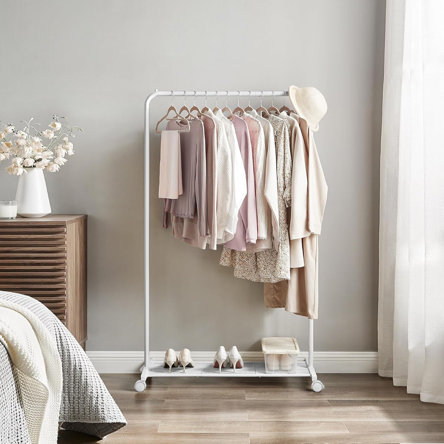 Latitude Run® 25.4 mm Metal Garment Rack with Wheels and Dense Mesh ...