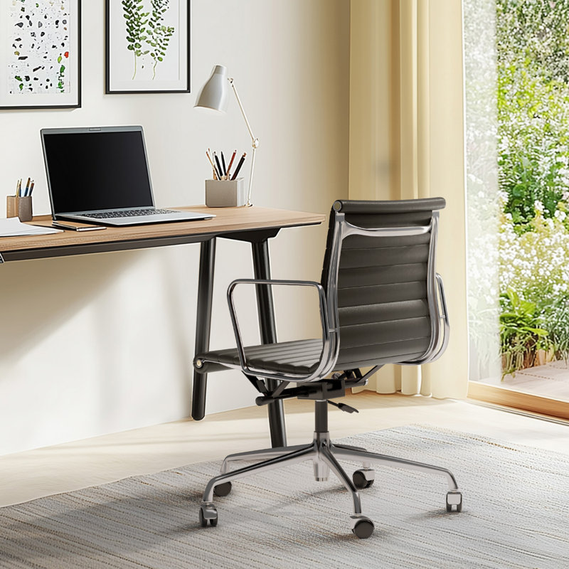 Genuine Leather Conference Chair, Black