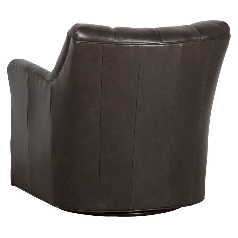 Emery Leather Swivel Tufted Club Chair, Smoke Genuine Leather