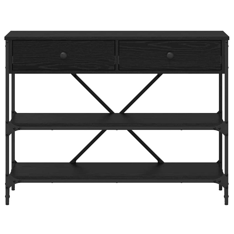 Console Table With Drawer With Shelf Old Engineered, 75cm H x 100cm W x 34.5cm D, Black Oak