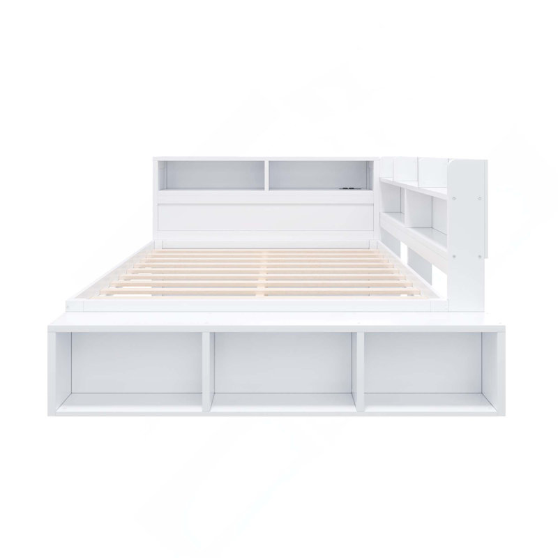 Lit de jour avec armoires de rangement, armoire à chaussures et ports USB, Blanc