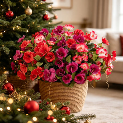 Lot de 6 fleurs d'hibiscus artificielles, bouquet de 7 fleurs en soie artificielle, tiges florales artificielles résistantes aux UV, pour la décoration extérieure (terrasse, porche, jardin, maison, centre de table de mariage).