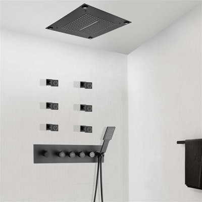 Messina Matte Black 4 Way Thermostatic LED Shower System with Handheld and Body Jets