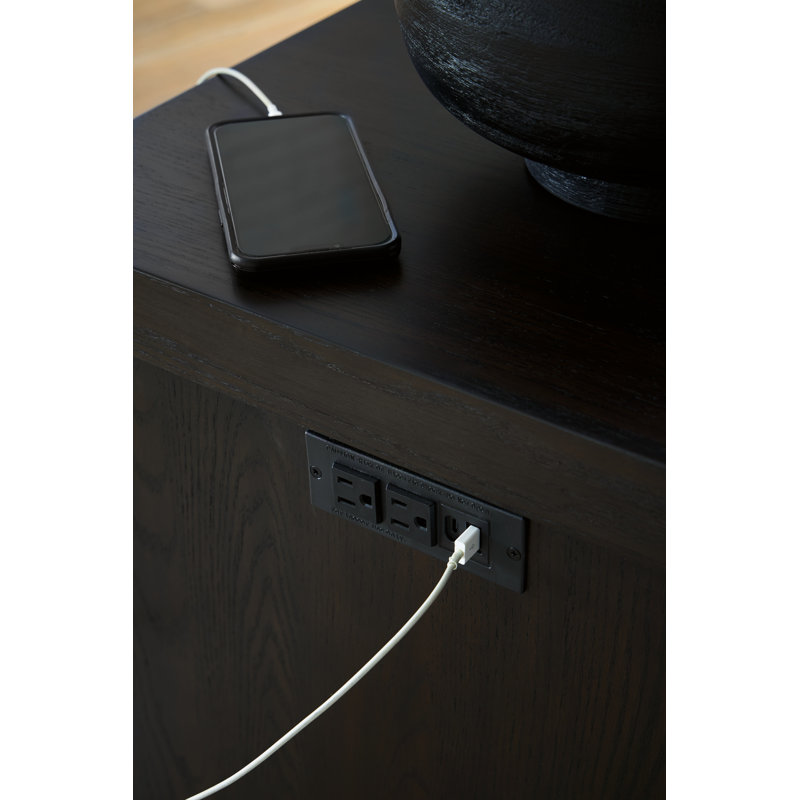 Dark Brown Rectangular Wood and Metal End Table with Storage