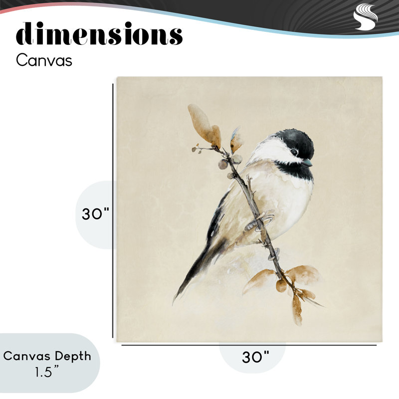Toile de mésange aquarelle discrète, design par Diannart, H 30 po x l 30 po