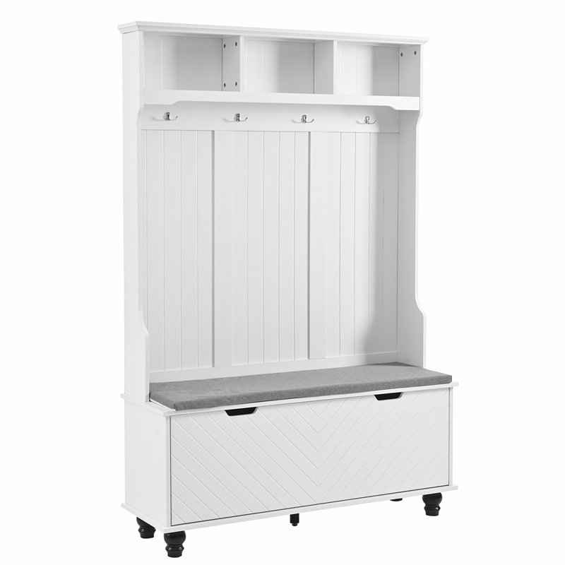 Arbre d'entrée polyvalent avec rangement et banc confortable pour diverses pièces, Blanc