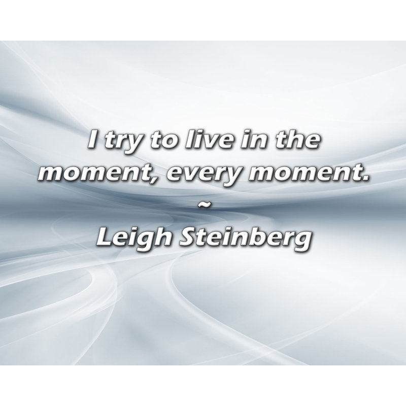Citation artistique «J'essaie de vivre le moment, chaque moment». «By Leigh Steinberg», toile tendue avec châssis