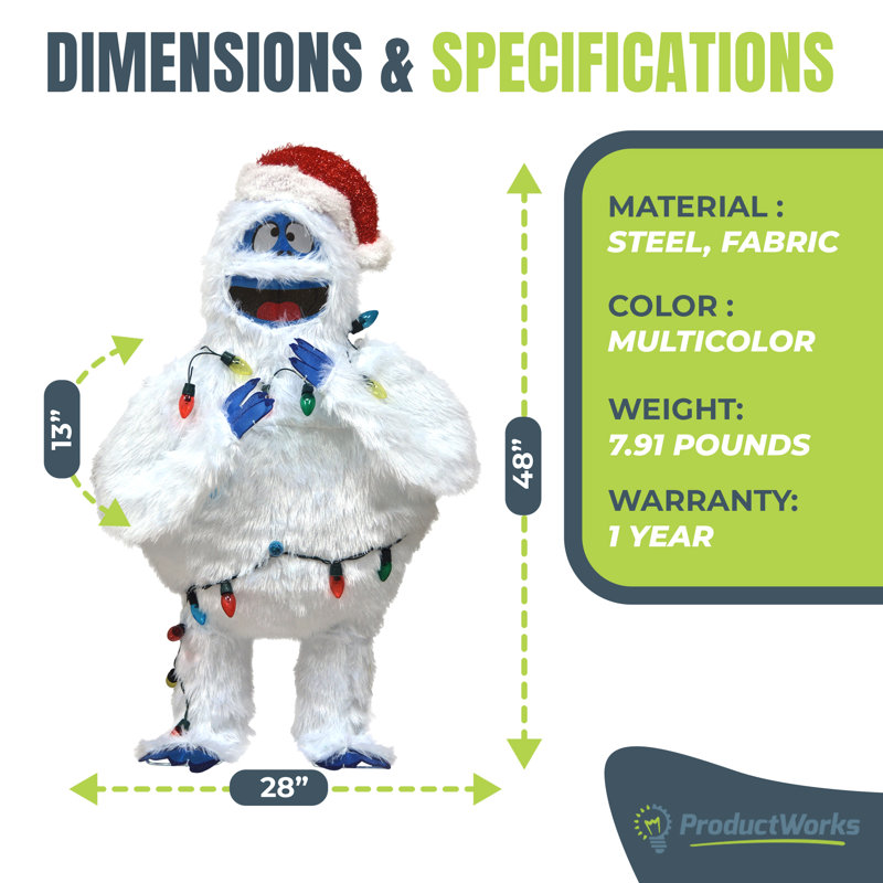 48-Inch White LED Bumble Christmas Yard Ornament with Multicolor Lights