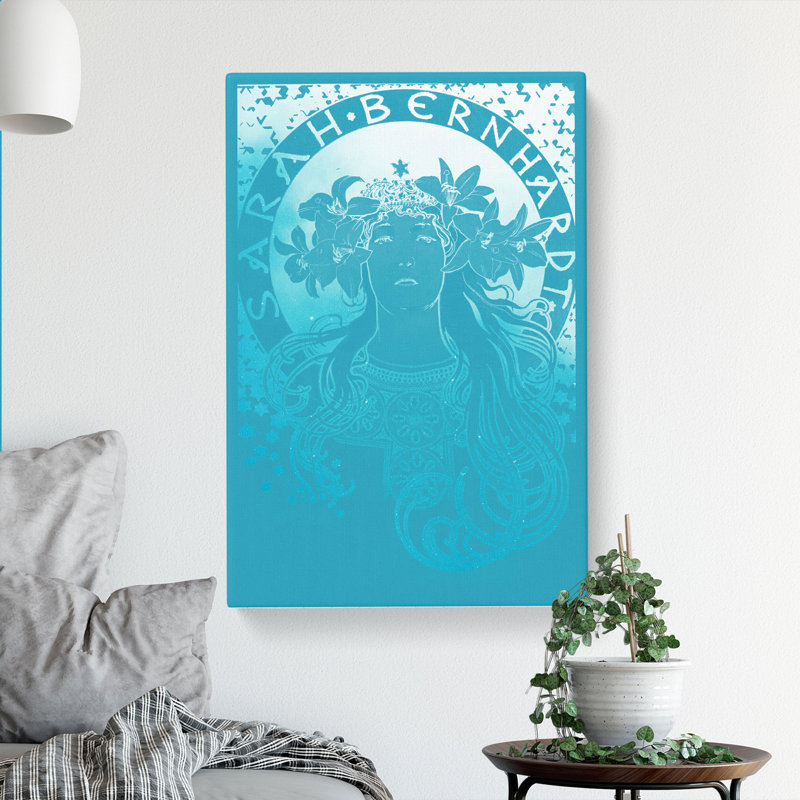Sarah Bernhardt In Blue by Alphonse Mucha - Wrapped Canvas Painting, 91cm H x 60cm W x 3cm D