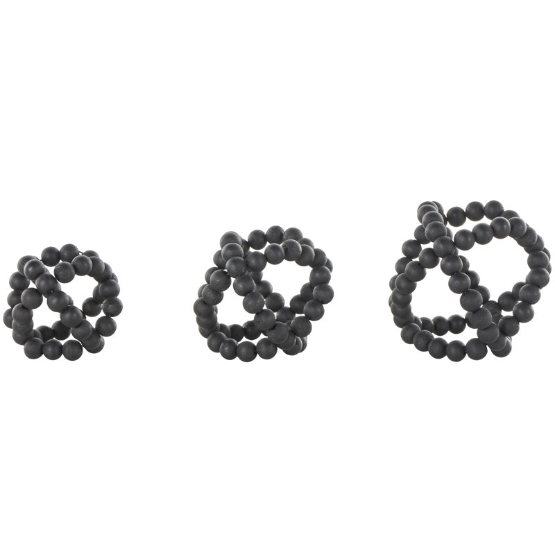 Clayden Wood Beaded Decorative Black Orbs & Vase Filler with Overlapping Rings Set