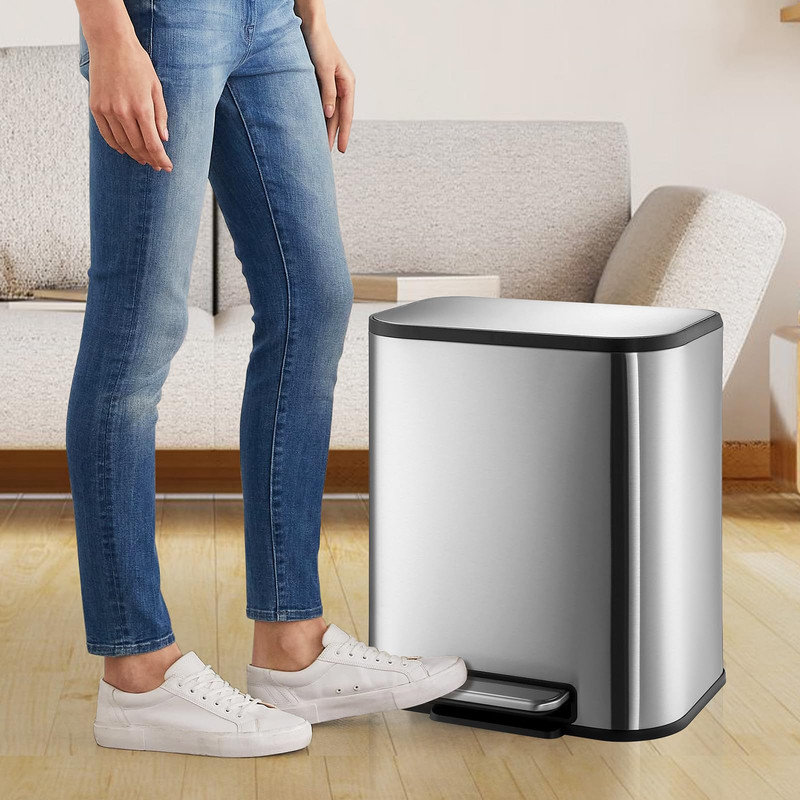 Poubelles en acier inoxydable pour la cuisine, poubelle avec couvercle, pédale de 20 L avec couvercle à fermeture en douceur et seau intérieur pour la cuisine, le bureau à domicile, la chambre à coucher et le salon