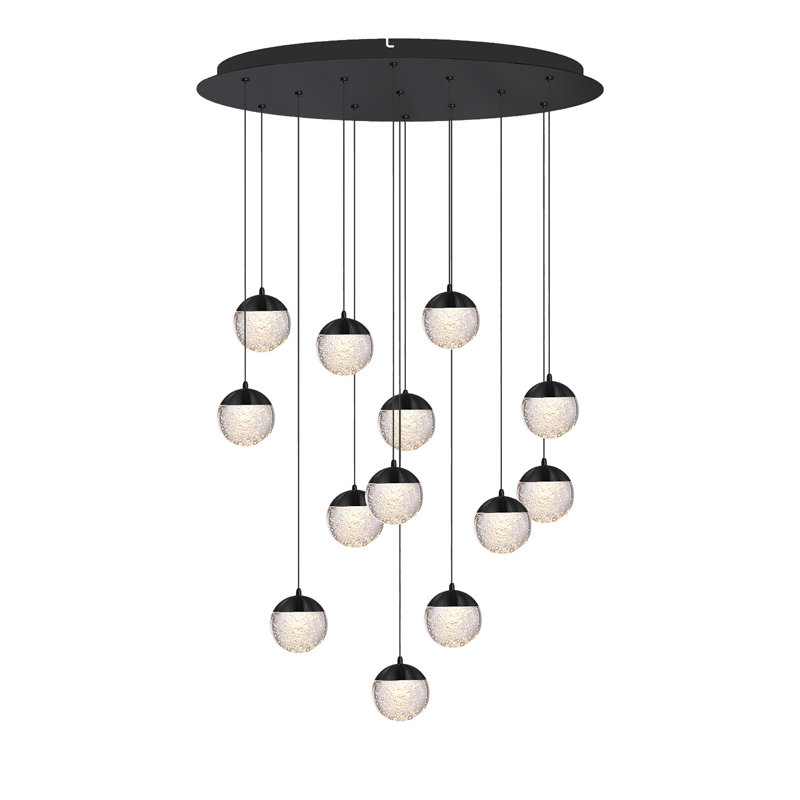 Luminaire suspendu en forme de globe à DEL 13 lumières avec accents de cristal Heatherly, Noir, noir, noir, noir
