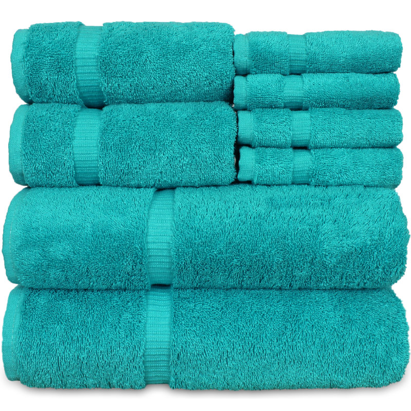 Ensemble de serviettes en coton turc 8 pièces Thurantowa, Bleu turquoise