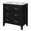 Ensemble de meuble-lavabo simple 30 po avec 3 tiroirs, meuble-lavabo autoportant avec cadre en bois massif 30 po, noir