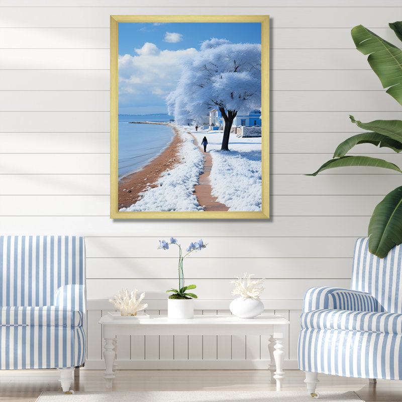 «Coastal Seaside Stroll II - Nautique et plage», reproduction sur toile, H 20 po x l 12 po x P 1 po, Encadrement doré