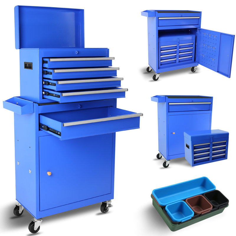Coffre à outils roulant à 5 tiroirs, armoire de rangement pour outils de grande capacité avec roulettes verrouillables, tablette réglable et doublure antidérapante, organisateur de boîte à outils amovible, armoire à outils roulante