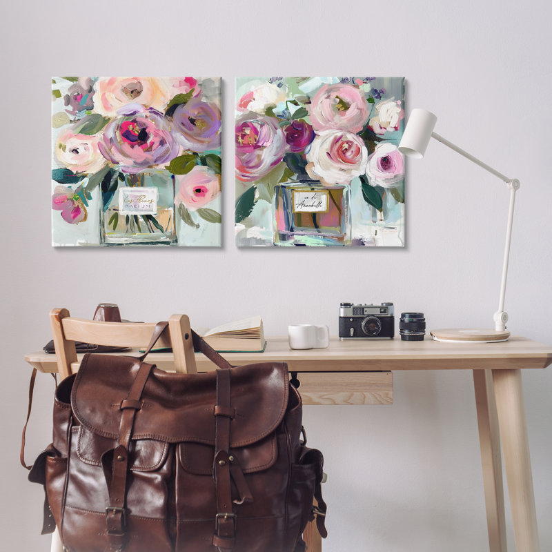 Blush Spring Blooms in Bottle, ensemble de 2 toiles d'art mural, design par Annabelle Hall, H 24 po x l 48 po