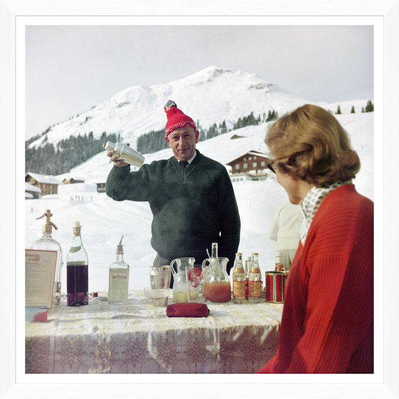Lech Ice Bar Print by Slim Aarons, 36" H x 36" W x 1.5" D, White Single Picture Framed
