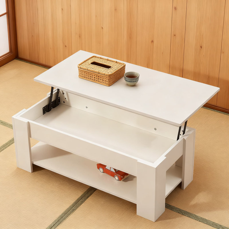 Table basse à plateau relevable moderne avec rangement et tablette cachés, canapé en bois multifonctionnel et table de bout pour le salon et le bureau