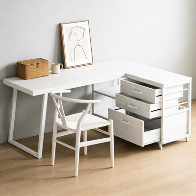 Gaming Desk In L - Shape For Limited Space Particle Board And Metal Frame, 2 Small Drawers, 1 Large Drawer File Storage, Spacious 53"w X 19.7"d Desktop Multi Functional White Writing With Various
