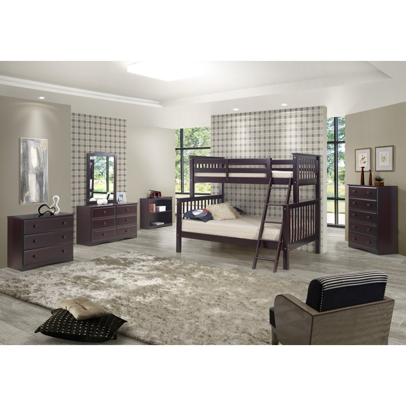Lit superposé standard en bois massif Abdullah, Cappuccino, Simple sur double