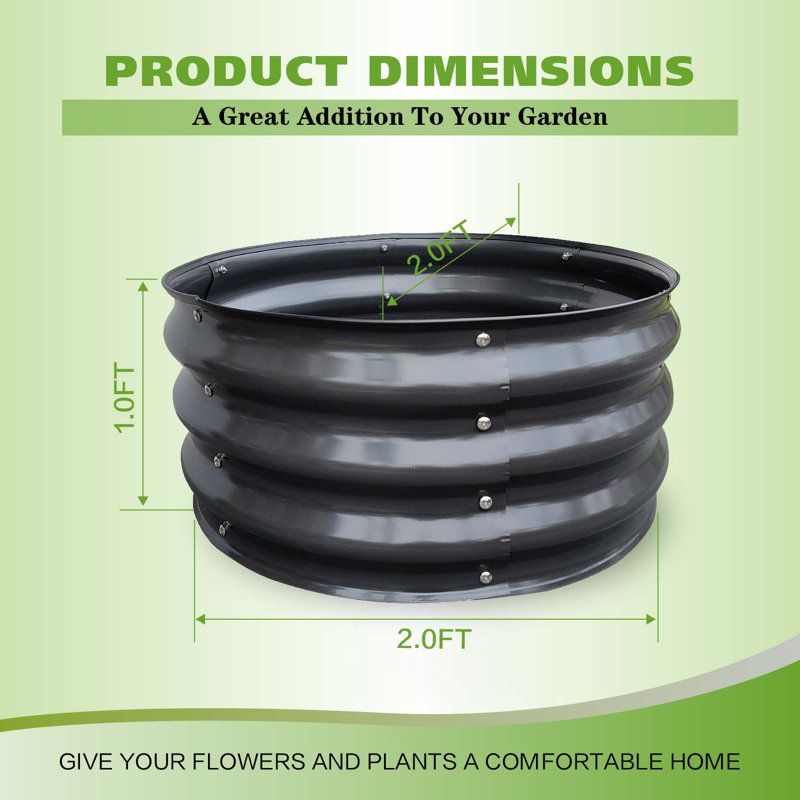  2x2x1ft Galvanized Raised Garden Bed, Planter Boxes Outdoor Round Metal Garden Beds For Planting Vegetables Flowers Herbs Dark Gray