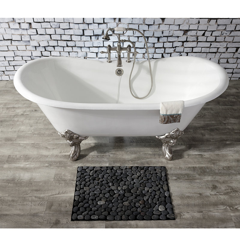 Kingston Brass Aqua Eden 67-Inch Cast Iron Oval Double Slipper Clawfoot Tub (7-Inch Faucet Drillings), Brushed Nickel