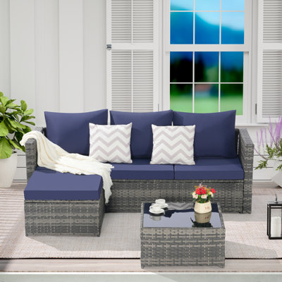 Ensemble de meubles de patio 2 pièces, ensemble modulaire d'extérieur tissé en forme de L, ensemble de conversation en osier avec repose-pieds, table de détente amovible