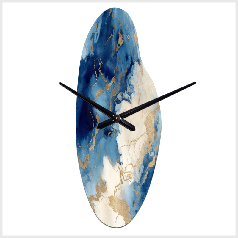 Horloge murale asymétrique en métal bleu et doré, Médium