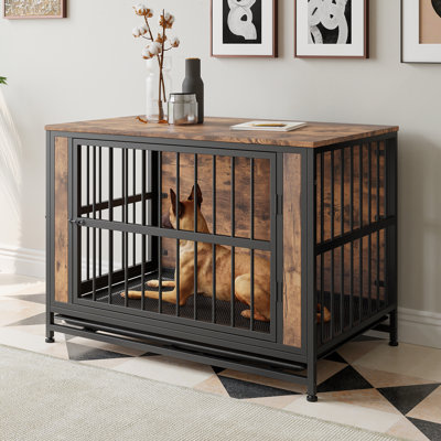 Cage pour chien avec 2 portes coulissantes et cadre de porte en fer épais