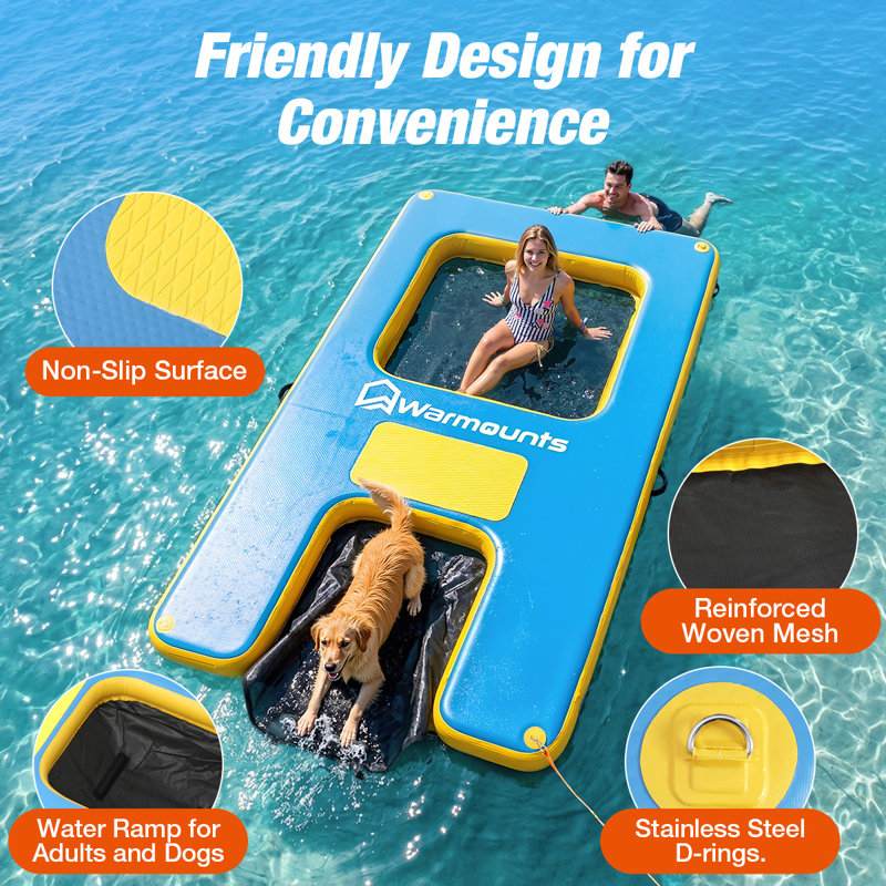 Bouée gonflable 10 pieds avec rivière flottante et hamac flottant pour adultes, 10 ft. W x 6 ft. D