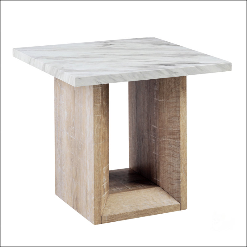Table de bout avec finition en marbre et base piédestal Gregory, parfaite pour les espaces de vie contemporains.