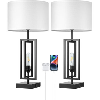 25.6"" Farmhouse Table Lamp With Night Light, Rustic Bedside Lamp Set Of 2, A+C USB Ports, Touch 3-Way Dimmable Nightstand Lamp For Living Room, Bedroo -  Ivy Bronx, 490D984D3A95414B9B00B08DFF1FE4BF