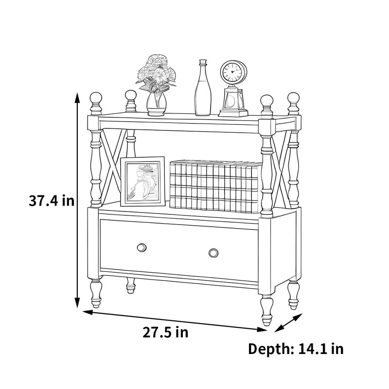 Bibliothèque à conception simple, (2 tablettes) H 37,4 po x l 27,5 po x P 14,1 po, Brun