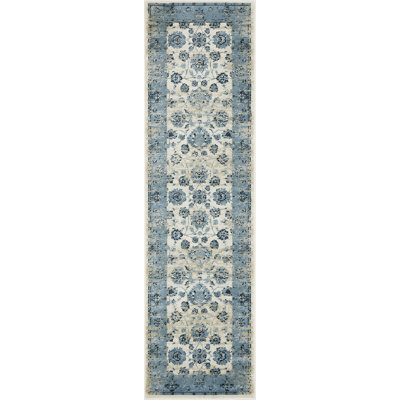8' Ivory Oriental Dhurrie Runner Rug