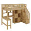 Lit mezzanine simple en bois avec bureau intégré, DEL, tablettes de rangement, armoires et escalier, structure de lit mezzanine peu encombrante-371073415