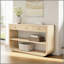 Console moderne courbée avec 3 tiroirs à fermeture en douceur et 2 tablettes ouvertes, base en bois massif, table de vestibule pour vestibule de salon, naturel-130085131-130085136-130085137