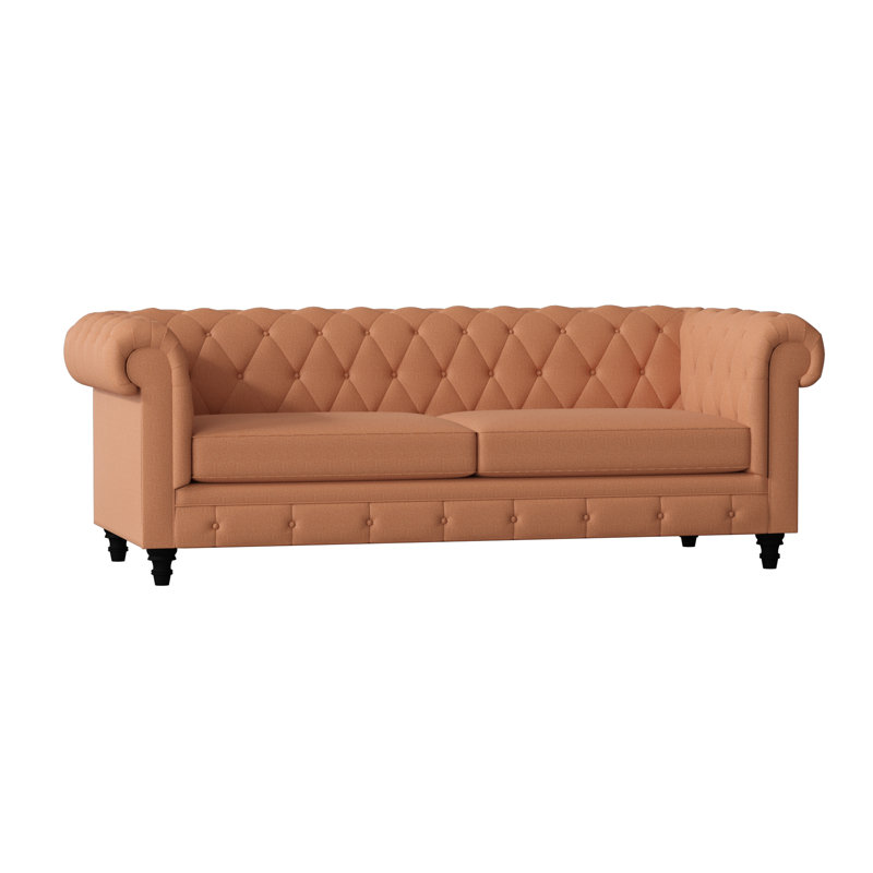 Canapé Chesterfield à accoudoirs roulés, Terre cuite Key, Noir, 72 pouces