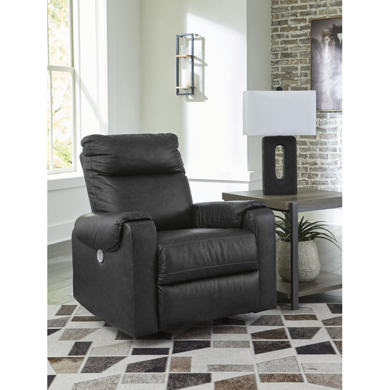 Axtellton Black Faux Leather Power Recliner with USB Port
