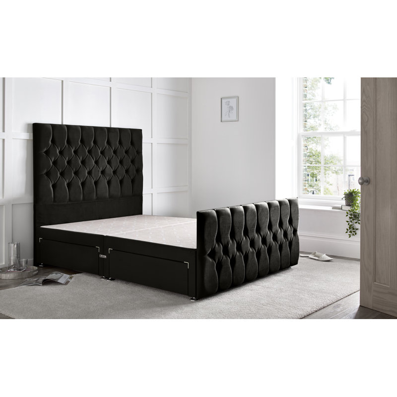 Fleisher Divan Bed with 54" Floorstanding Headboard, Black, Double (4'6), 2 Left Drawers